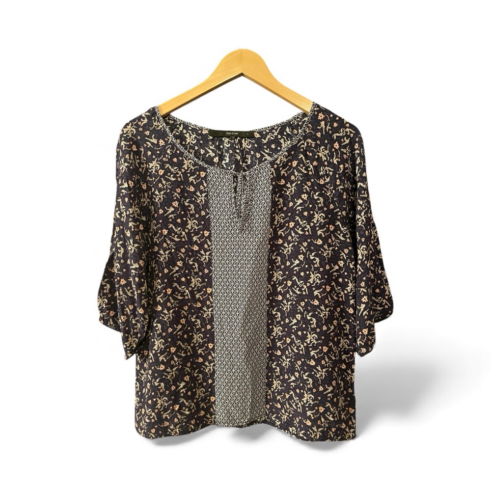 Women's Navy and Cream Patterned Top - Picture 2 of 2